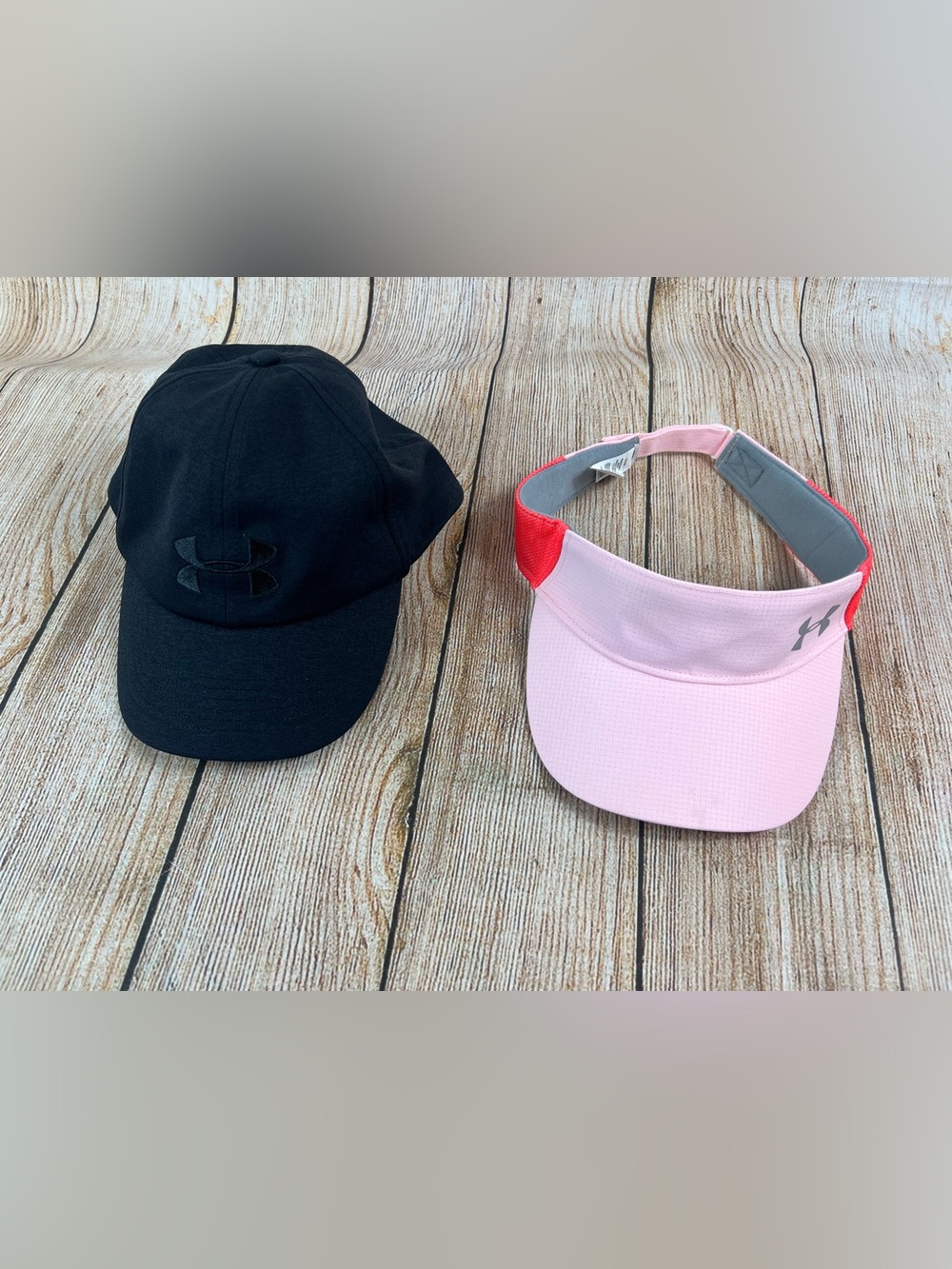 Women’s Under Armour Black Hat & Pink Sun Visor Bundle Lot Of 2